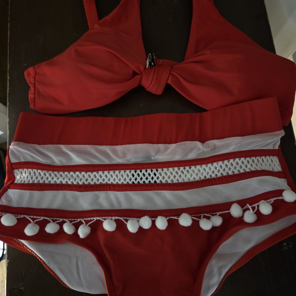 Roatan Swimwear Womens  Mesh Red 2pc Bikini With Tie Front Set Size M